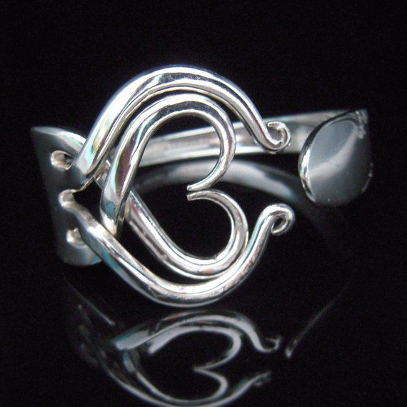 sterling Silver plated Fork Bracelet bangle vtg heart spoon cuff unique