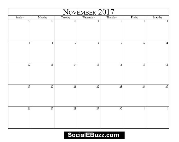 2017 November Calendar Template November 2017