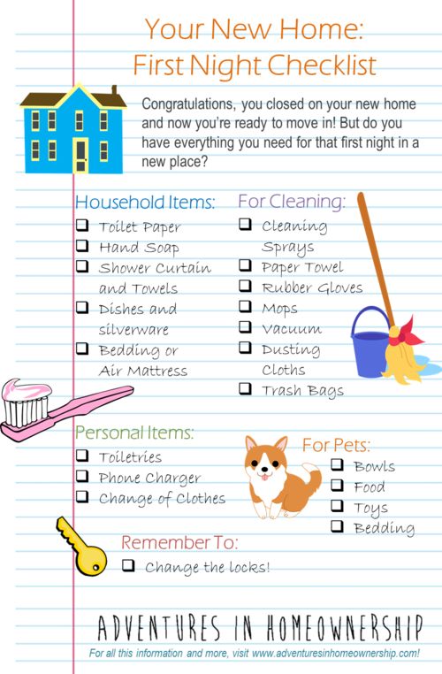 Adventures In Homeownership First Night A New Home Checklist By Adventures In Homeownership First Night A New Home Checklist By Elizabeth Gillette House Moving