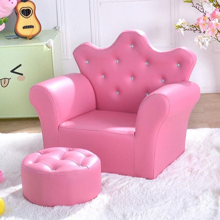 Kids Sofa Princess With Embedded Crystal Upholstered Armchair Ottoman Pink Bedroom Furniture Bedrooms Kids Sofa Princess With Embedded, Baby Pink Leather Chair And Ottoman Bedroom Set
