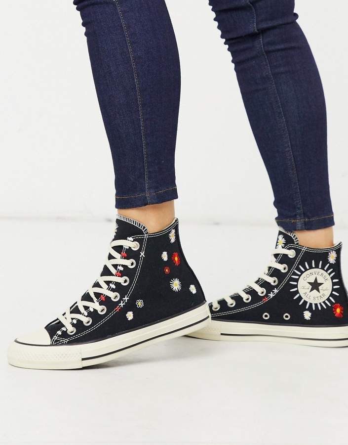 Converse Chuck Taylor All Star Hi Black Embroidered Floral ... Converse Chuck Taylor All Star Hi Black Embroidered Floral ...