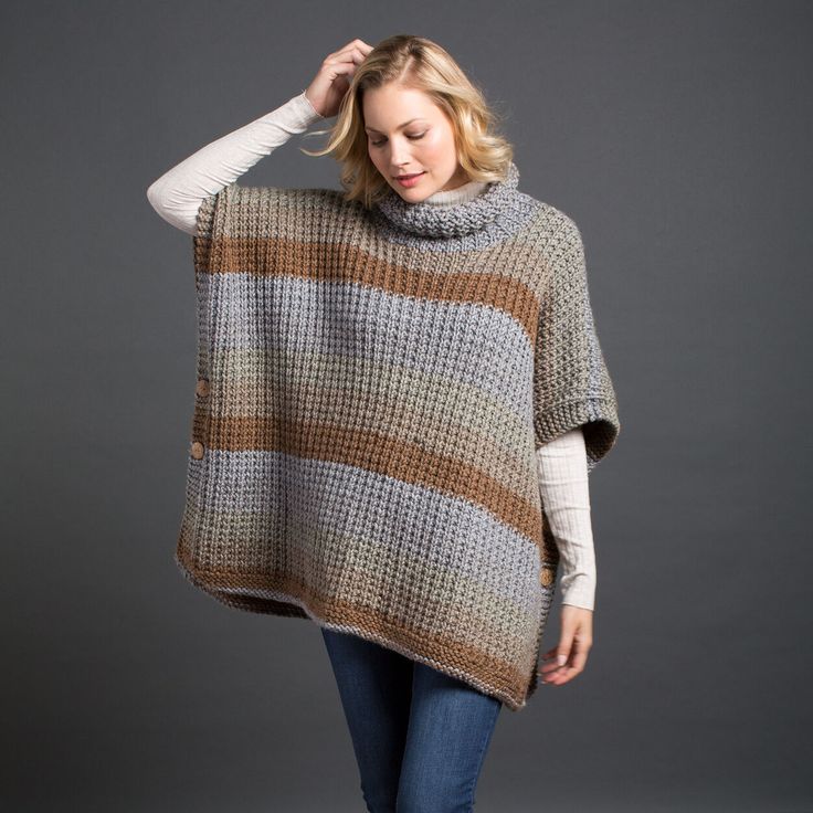 Caron Cozy Up Knit Poncho Pattern | Yarnspirations Crochet Poncho Free ...