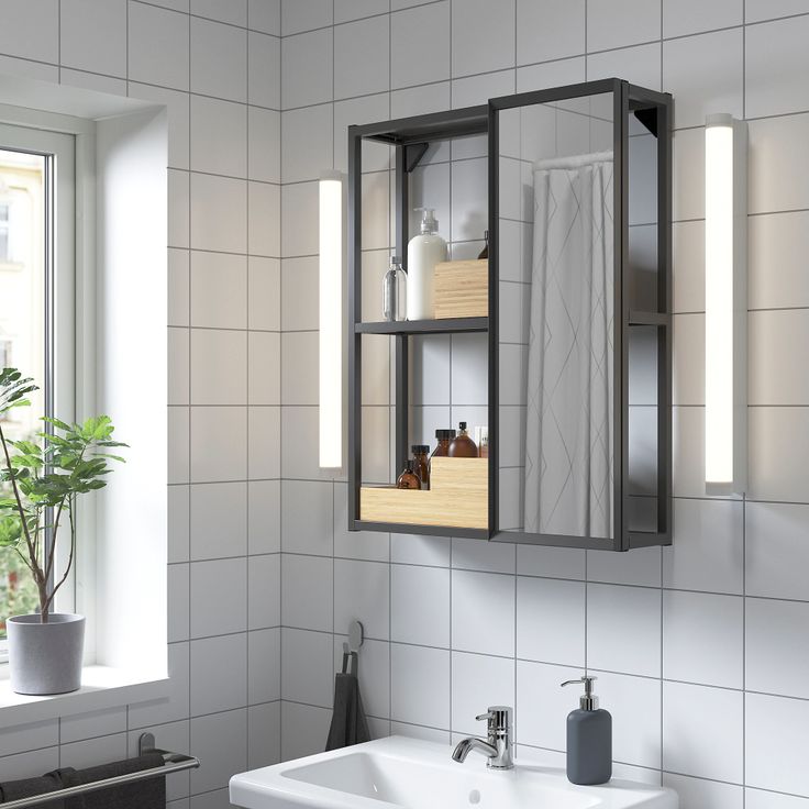 Enhet Spiegelkast Antraciet Ikea In 2021 Mirror Cabinets Bathroom Wall Mirror Cabinets, Recessed Mirrored Medicine Cabinet Ikea