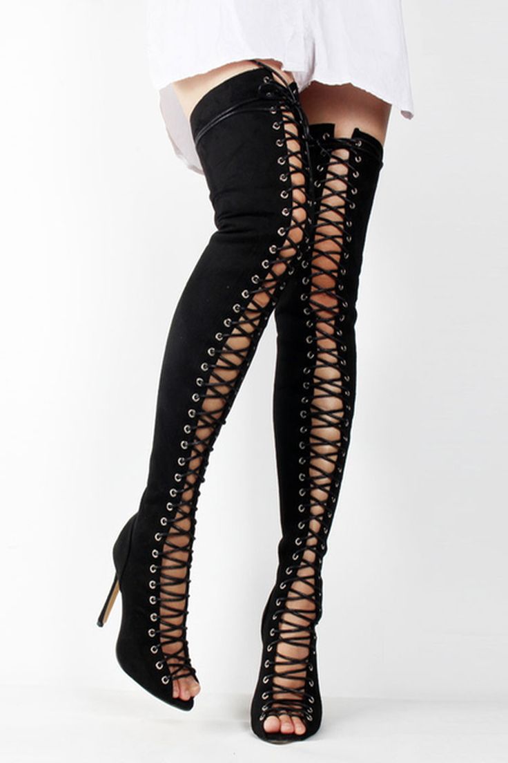 Lace Up Stiletto Peep Toe OverKnee Women High Thigh Sandal Boots Fashion Chic&& Lace Up Stiletto Peep Toe OverKnee Women High Thigh Sandal Boots Fashion Chic&&