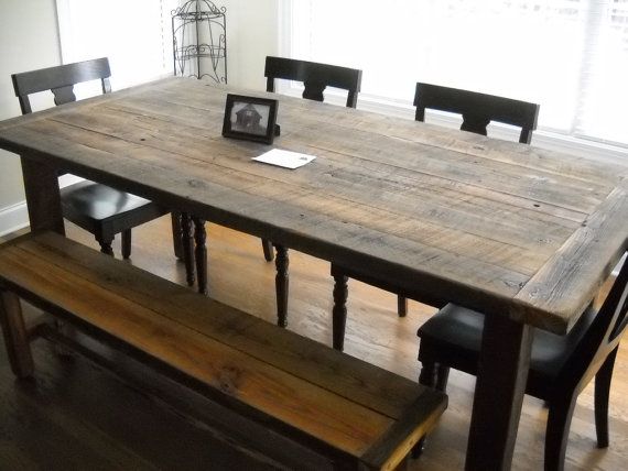 Harvest Farm Table And Bench Built From Reclaimed Barn Wood Dining Rustic Room Kitchen Tables Wood Dining Table Rustic, Salvaged Wood Dining Room Table