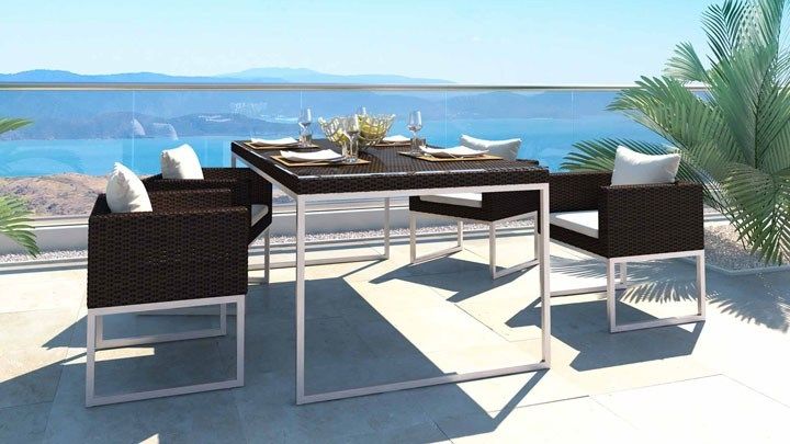 Salon De Jardin Bleur 8 Places En Aluminium Et Textilene Naevia Fauteuil Bleu Chaise Bleu Ensemble Table Et Chaise
