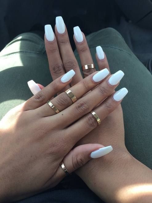 Simple Long White Coffin Nails With No Design Nails Naildesigns Coffinnails White Acrylic Nails White Coffin Nails Best Acrylic Nails