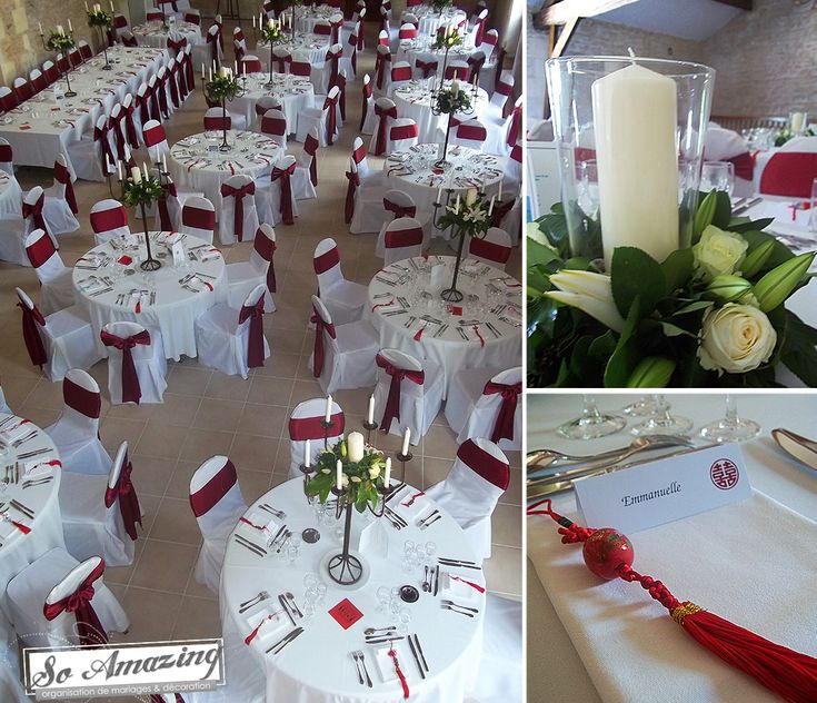 Décoration pur un mariage blanc et rouge,bordeaux