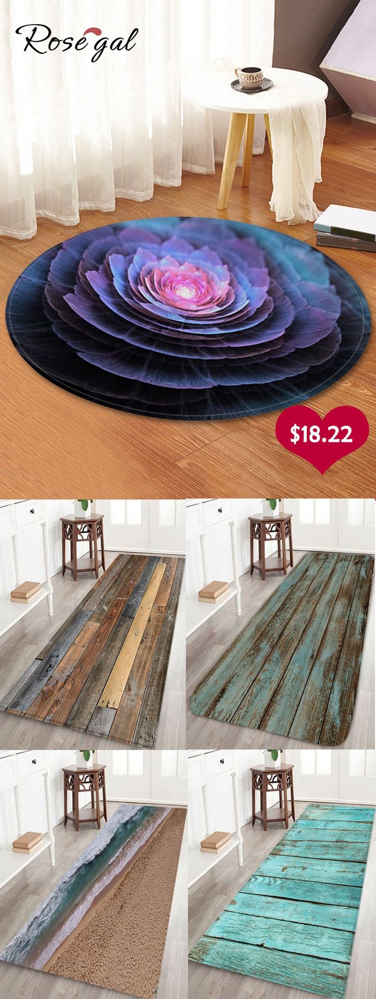 3D Flower Print Round Coral Fleece Floor Rug - 120 Cm (round)