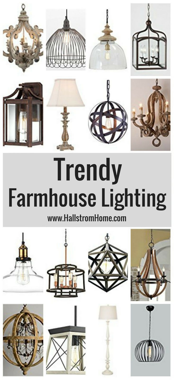 the words trendy farmhouse house lighting are shown