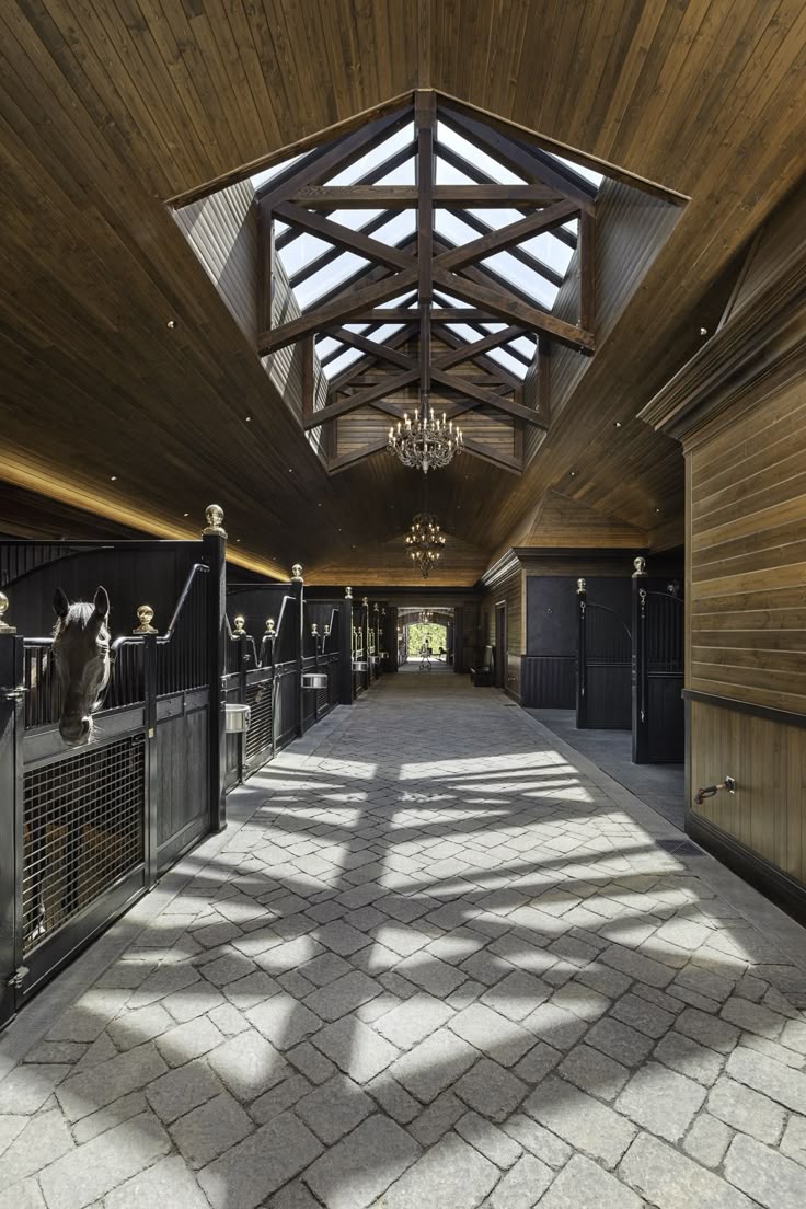 The Inside Of A Horse Stable With Wooden Walls And Ceilings Along With the-inside-of-a-horse-stable-with-wooden-walls-and-ceilings-along-with