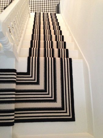 23 Best Black White Stripe Stair Carpet As Runner Images On Client Private Residence In North West London Black White Stripe Wool Carpets On Stairs As Runner With Stair Rods