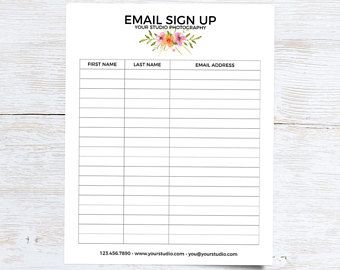 email sign up sheet photography forms plus studio email staionery