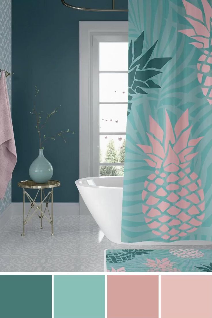 Home Decor Bathroom Colors, Pink and Teal Bathroom Shower