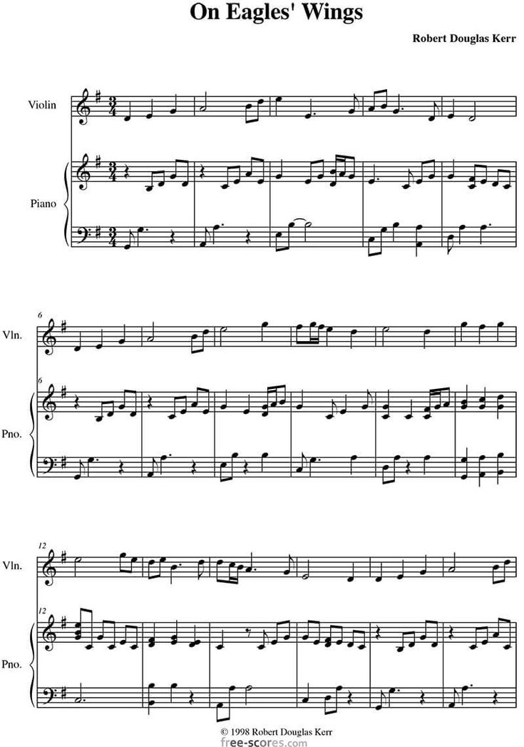 On eagles wings sheet music Piano & Violin Michael
