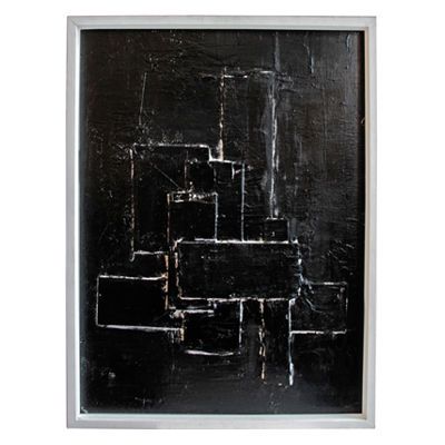 Black with white line graphic rectangles abstract painting on board in matte white frame by marco croce italian contemporary Black with white line graphic rectangles abstract painting on board in matte white frame by marco croce italian contemporary