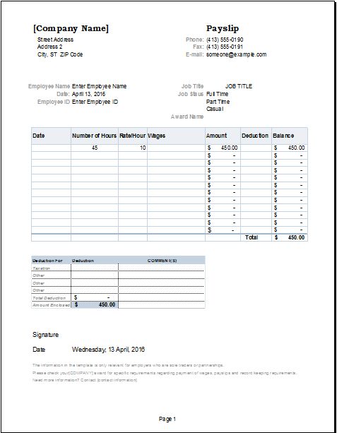 salary slip format free download pdf