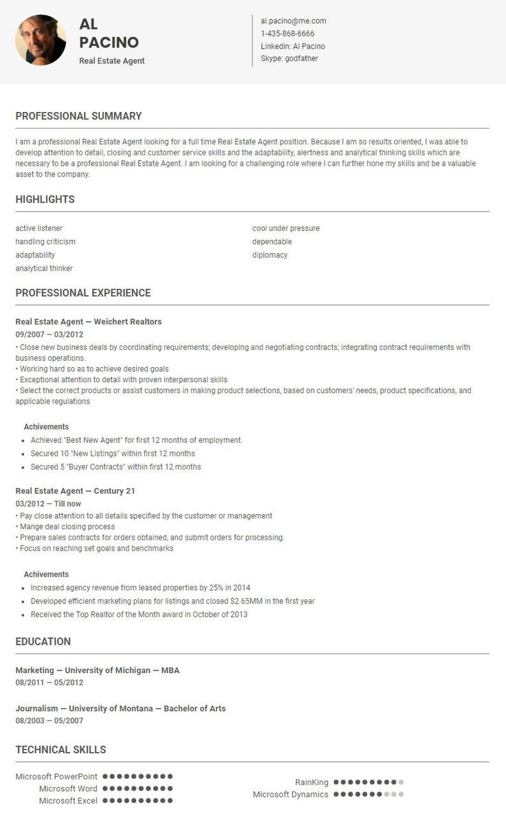 estate agents cv