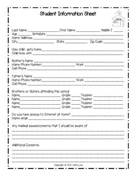 contact information sheets