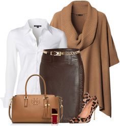 Brown Poncho Pencil Skirt Leopard Pumps Work Outfit | Outfits Pedia Brown Poncho Pencil Skirt Leopard Pumps Work Outfit | Outfits Pedia