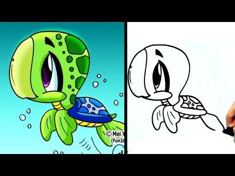 Turtles - How to Draw a Cartoon Sea Turtle - Draw Animals ...