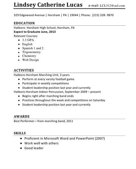 layout of a resume for a job