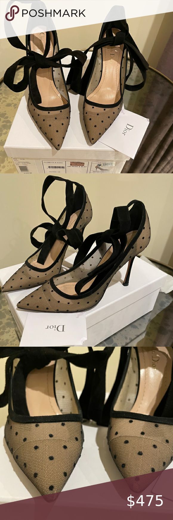 dior mesh polka dot pumps