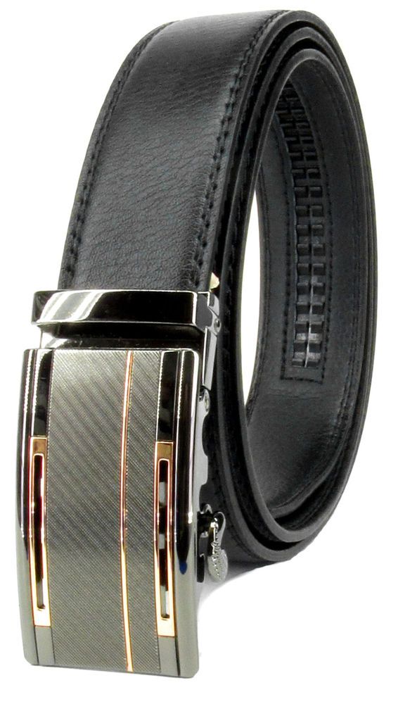 Men Automatic Ratchet Click Lock Belt Genuine Leather Design Style Buckle