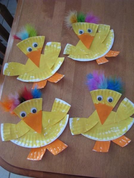 four paper plates with different types of birds on them sitting on a