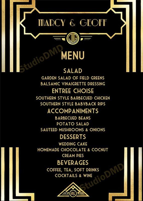 Druckbare Menu Karte Vorlage Grosse Gatsby Stil Art Deco Etsy Menu Card Template Gatsby Birthday Party Printable Menu Cards