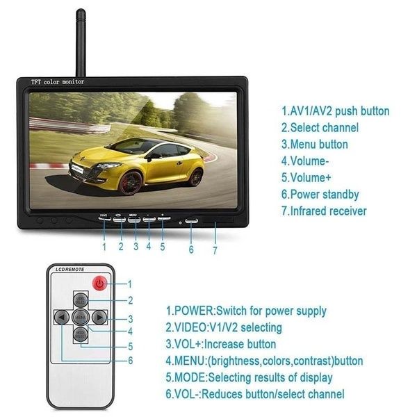 Wireless Night Vision Rear View Backup Camera 5/" TFT-LCD Monitor for Car Truck