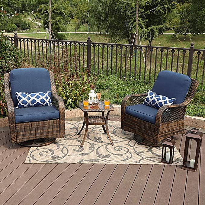 Com Phi Villa 3 Piece Patio Furniture Set Outdoor Rattan Rocker Conversation With 1 Table And 2 R Sets Patio Furniture Sets, Phi Villa Outdoor Furniture
