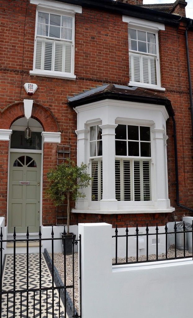 front garden wall painted white metal wrought iron rail and gate victorian mosaic tile path in - Front Garden Ideas London front garden wall painted white metal wrought iron rail and gate victorian mosaic tile path in - Front Garden Ideas London