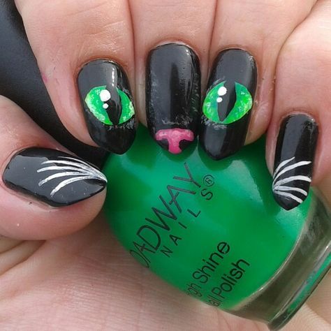 Halloween nails cat nail art cat eyes on my long natural stiletto nails