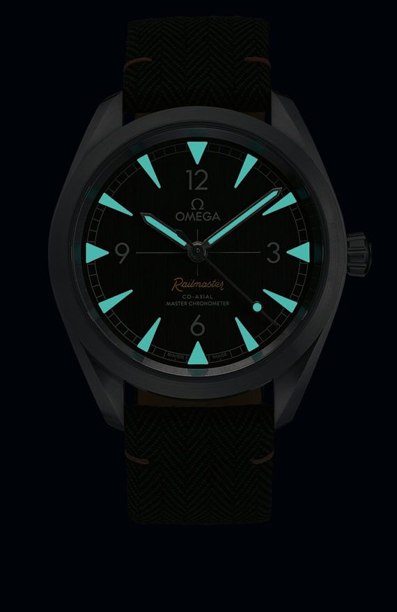 Omega Seamaster Railmaster As Darkness Falls Its Components Glow With A Beautiful Azure Luminescence While A Bright Omega Railmaster Omega Seamaster Omega