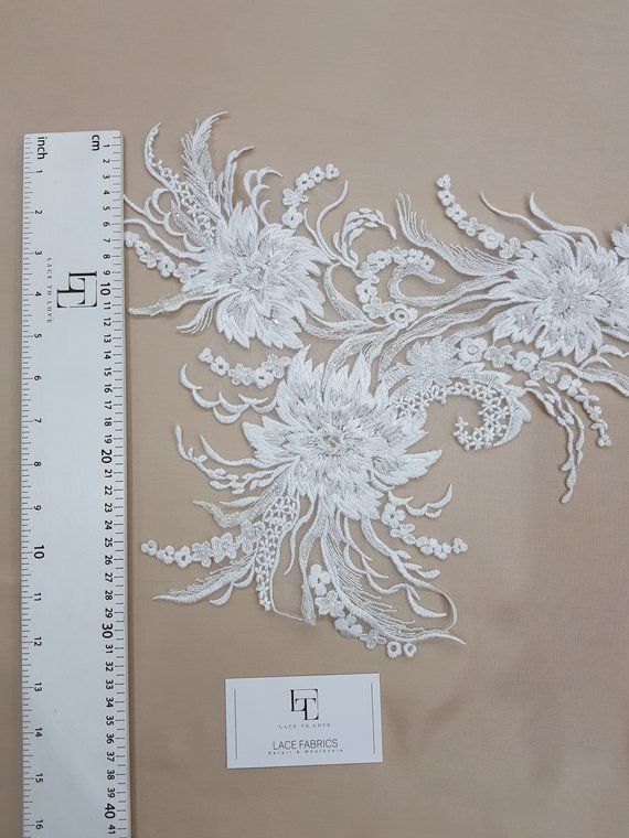 Beaded lace applique bridal lace applique M0094 Ivory Lace applique French Chantilly lace applique 3D lace