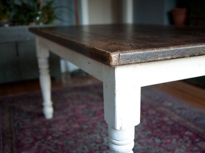Farmhouse Dining Table with Dark Wood Top and Shabby White Legs... I'm Farmhouse Dining Table with Dark Wood Top and Shabby White Legs... I'm