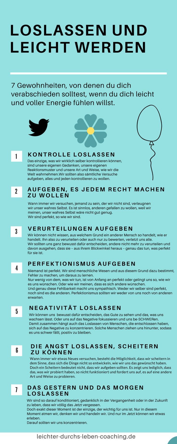 Gewohnheiten aufgeben - Loslassen und leicht werden - So gelingt es dir - Alte Gewohnheiten belasten unser Leben, ändere sie - Infografik: Von diesen 7 Gewohnheiten solltest du dich verabschieden