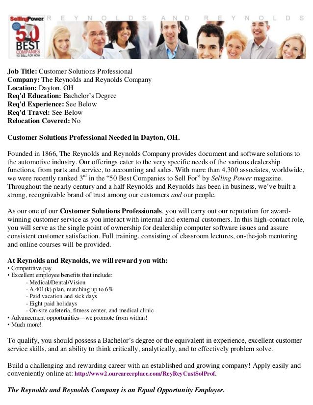 Jobs in Dayton OH Customer Solutions Professionals Employment Openings