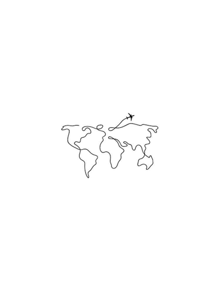 an airplane flying over the top of a world map in black and white, on a plain background