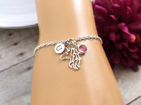 Unicorn Bracelet for Girls Unicorn Jewelry for Women and Bangle Size Personalized Initial Birthstone Personalized Unicorn Gifts for Girls
