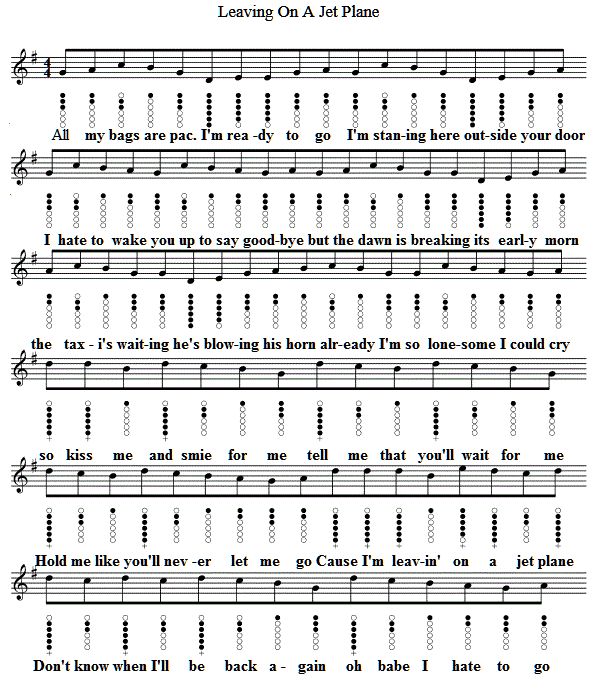 Leaving on a jet plane tin whistle notes Tin Whistle Music - recorder finger chart Leaving on a jet plane tin whistle notes Tin Whistle Music - recorder finger chart
