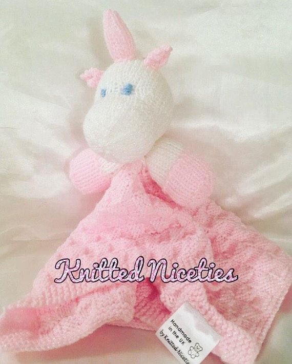 Unicorn Comfort Blanket Hand Knitted Baby Comforter Baby