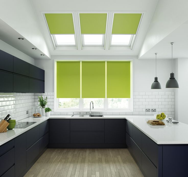 lime green roller blinds in unilux fabric fitted to windows and velux roof light windows - Kitchen Blinds Ideas lime green roller blinds in unilux fabric fitted to windows and velux roof light windows - Kitchen Blinds Ideas
