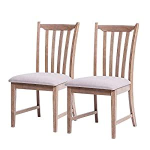 Furgle Set of 2 Dining Side Chair Oak Wood Modern Kitchen Dining Chair With Ladder Back and Upholstered Seat Covered PU Leather Brown