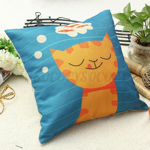 Cute Cat Print Cotton Linen Throw Car Easong 2020 Christmas Pillow Cover
