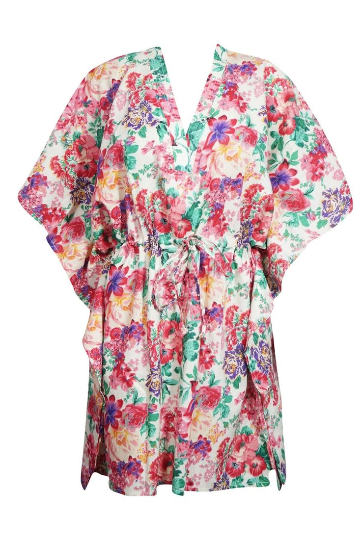 Boho Colorful Floral Short Kaftan Dress Beach Cover Up Resort Wear Cotton Caftan Boho Colorful Floral Short Kaftan Dress Beach Cover Up Resort Wear Cotton Caftan