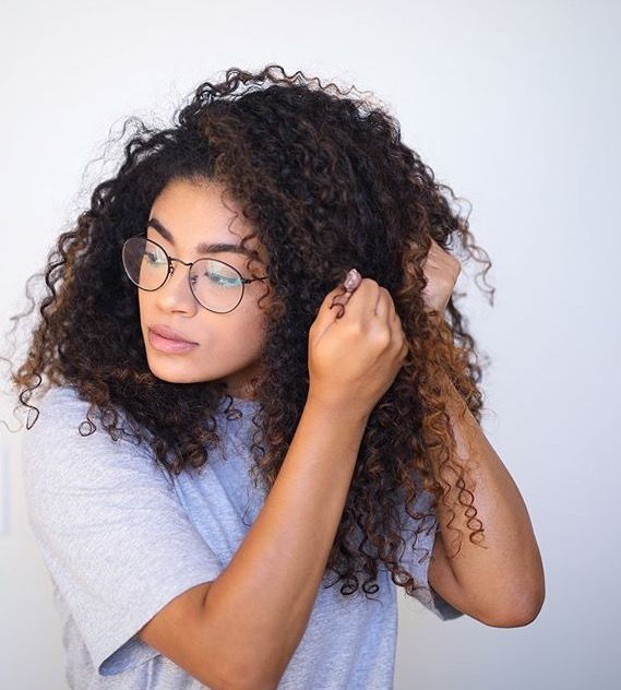 Amateur curly secretary long hair
