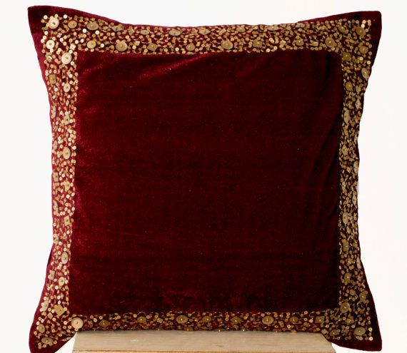 Velvet Throw Pillow Maroon Velvet Dark Red Throw Pillow Maroon Pillows