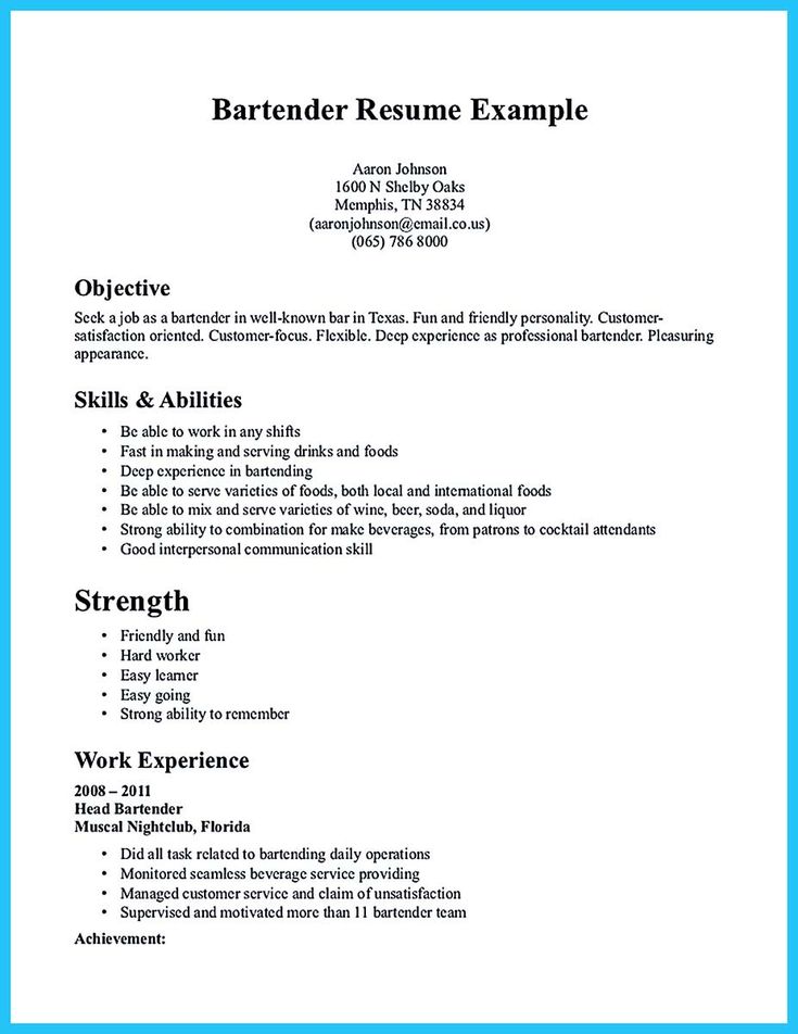 nice Impressive Bartender Resume Sample That Brings You to a Bartender Job, Check more at http://snefci.org/impressive-bartender-resume-sample-that-brings-you-to-a-bartender-job